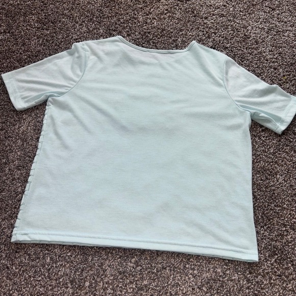 Upcycled One of a kind Whimsical Blue Fish Patch Embellished Short Baby Tee L - Picture 4 of 5